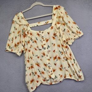 Maurices Top Womens XL Gauzy Sunflower Cottagecore Coquette Feminine‎ Peasant